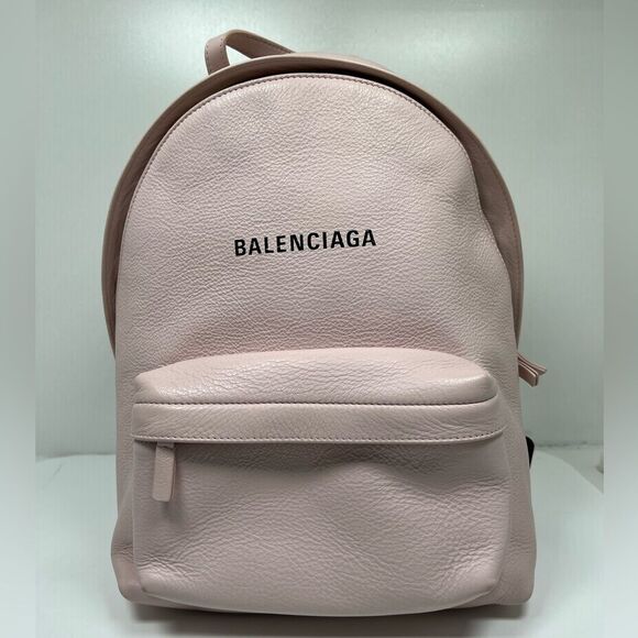 Balenciaga Smooth Calfskin Logo Small Everyday Backpack Light Rose Black - Picture 2 of 13